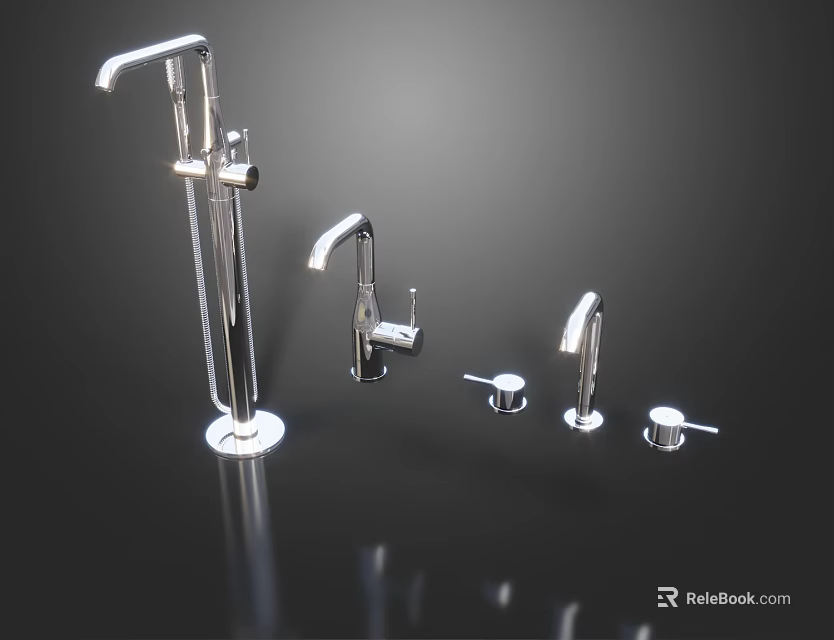 Modern Stainless Steel Faucets With Various Styles For Kitchen And Bathroom 3d model 