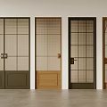 Stylish Double Doors with Grid Patterns Metal and Wooden Frames Green Brown and Dark Finishes