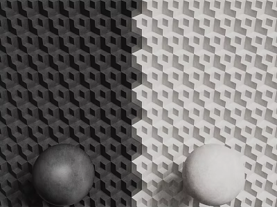 Black and White Hexagonal Geometric Pattern Background Wall With Decorative Spheres 3d model