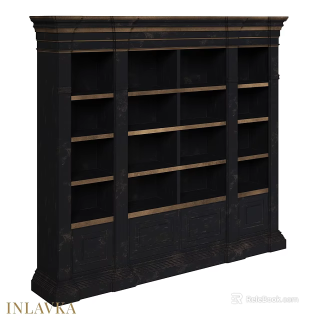 Black Wooden Cabinet with Multiple Shelves and Drawers Classic Design for Living Room 3d model 