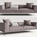 Modern Gray Fabric Two Seater Sofa With Checkered Cushion And Metal Legs