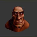 3D Model Of Man With Bald Head Serious Expression Muscular Facial Features Against Dark Background