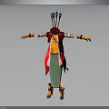 Vibrant Outfit With Red Hat Arrows Red Coat Yellow Shirt Green Patterned Pants Yellow Boots
