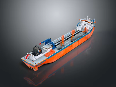 Orange And White Ship Featuring Deck Equipment And Design Elements 3d model