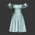 Light Blue Off Shoulder Dress With Frilled Sleeves And Sparkling Flared Skirt