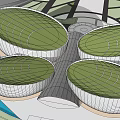 Modern Circular Building Design With Green Roof and Front Plaza Area