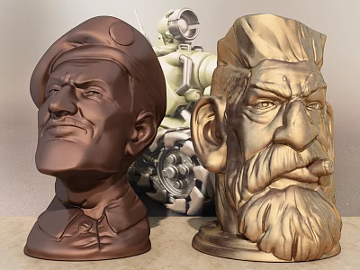 Artistic Human Head Sculpture Carving Detailed Portraits With Craft Tools In Workshop 3d model