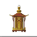 Traditional Red and Gold Lantern With Intricate Carvings Against Mountain Night Sky