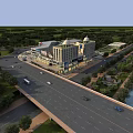 Scenic Commercial Street Featuring Modern Shopping Mall Greenery And Waterfront Vehicles