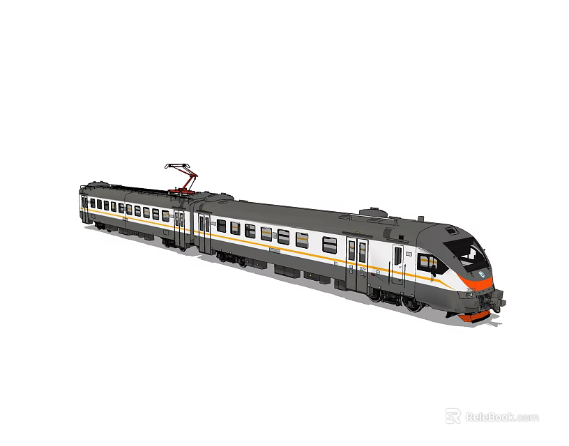 Lego Electric Train Model With Gray Body Yellow White Stripes Orange Front And Pantograph 3d model 