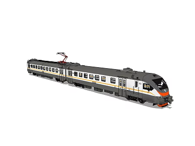 Lego Electric Train Model With Gray Body Yellow White Stripes Orange Front And Pantograph 3d model