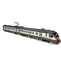 Lego Electric Train Model With Gray Body Yellow White Stripes Orange Front And Pantograph