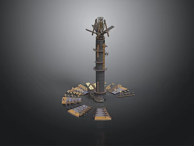 Detailed Sci Fi Mechanical Tower Structure With Scattered Metallic Modules And Platforms 3d model