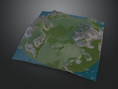 Detailed 3D Park Landscape Model with Green Areas Mountains and Blue Waters 3d model
