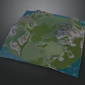 Detailed 3D Park Landscape Model with Green Areas Mountains and Blue Waters