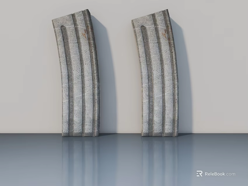 Gray Striped Swing Doors Against Light Wall With Smooth Reflective Floor 3d model