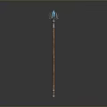 Traditional Decorative Spear With Wooden Handle Blue Silver Head And Colored Rings
