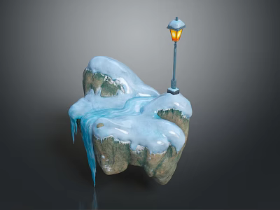 Street Lamp With Icicles On Snow Covered Rock In Winter Scene 3d model