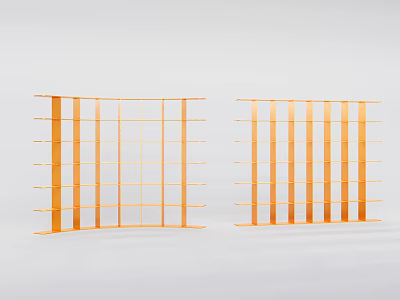 Modern Orange Open Shelving Bookshelf Design With Two Units And Multiple Compartments 3d model