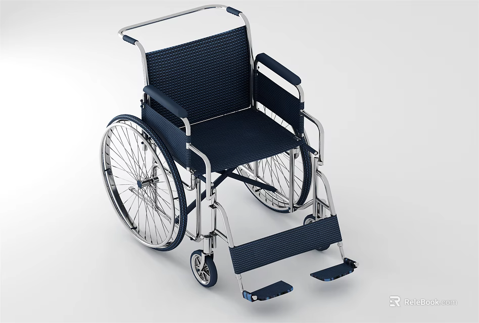 Ergonomic Medical Wheelchair With Chrome Frame Dark Upholstery And Adjustable Footrests 3d model 