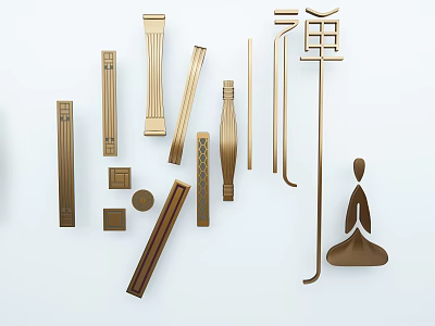 Various Modern Brass Cabinet Handles With Different Shapes And Designs For Drawers 3d model