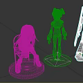 Anime Character Figurines With Seated Black Haired Girl Red White And Yellow Black Robots