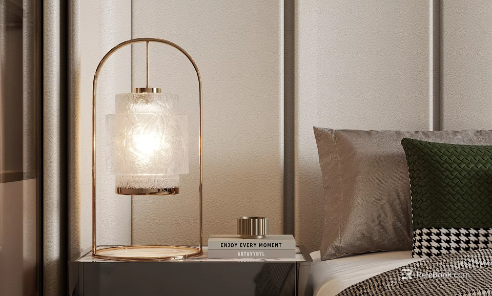 Elegant Modern Bedside Table Lamp With Metal Frame Glass Shade And Soft Illumination 3d model 