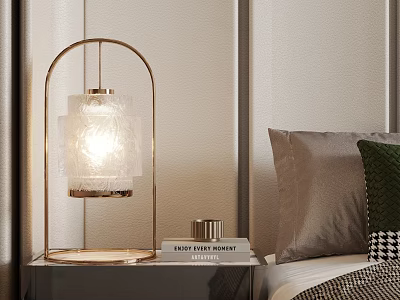 Elegant Modern Bedside Table Lamp With Metal Frame Glass Shade And Soft Illumination 3d model