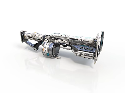Future Science Fiction Weapon Heavy Firearms Science Fiction Design Modular Weapon Silver Grey Metal Energy Tank Heat Dissipation Structure Reflective Background Science Fiction Military Equipment 3d model