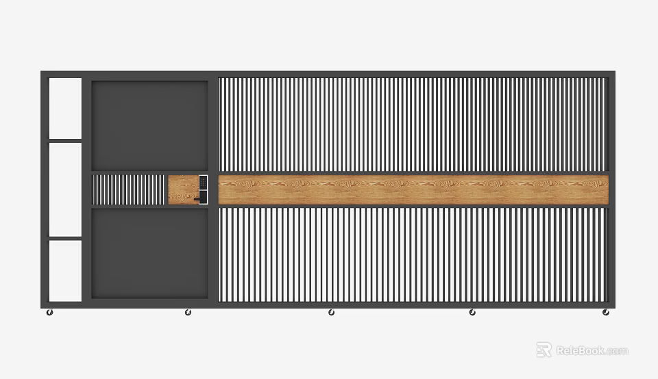 Modern Gate Design With Black White Vertical Slats And Wooden Panel 3d model 