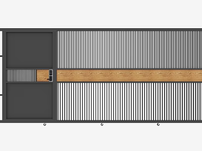 Modern Gate Design With Black White Vertical Slats And Wooden Panel 3d model