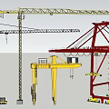 Different Types of Yellow and Red Construction Cranes Including Tower and Gantry for Public Infrastructure