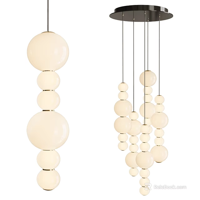 Elegant White Sphere Pendant Lights With Vertical Multiple Globe Arrangement 3d model