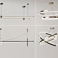 Modern Geometric Chandeliers Featuring Circular Linear LED Designs and Metal Frames 3d model