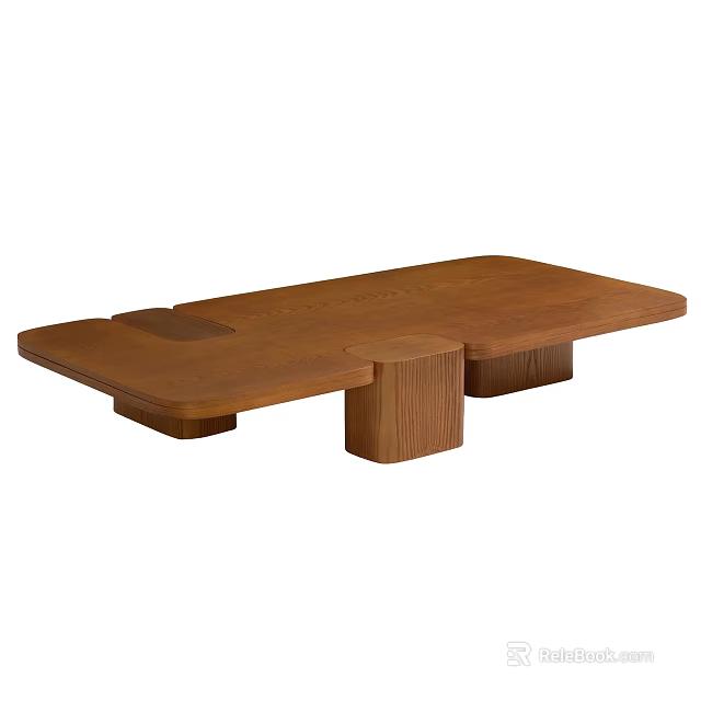 Minimalist Wooden Coffee Table With Rectangular Top And Unique Base Structure 3d model