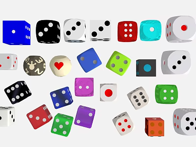 Colorful Dice With Various Designs For Board Game Entertainment And Game Nights 3d model