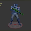 Sci Fi Game Movie Character With White Helmet Gray Armor Rifle And Red Accents Standing Pose