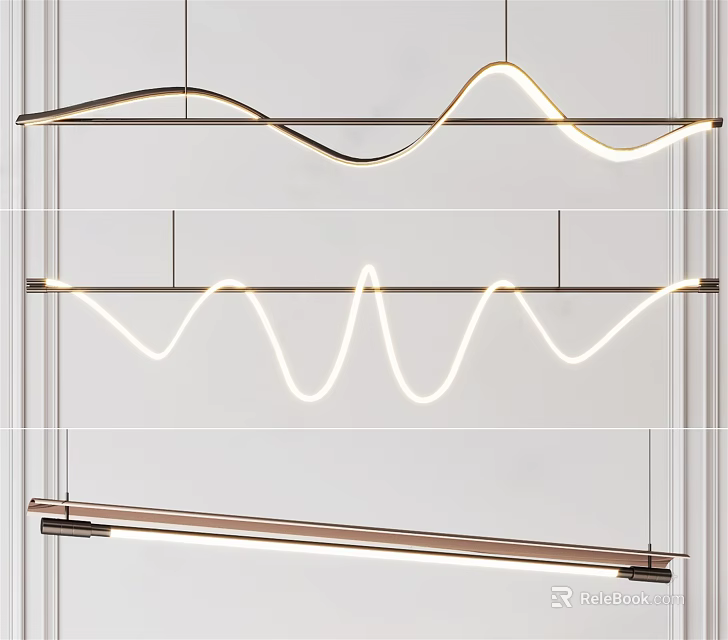 Modern Wave Shaped Chandelier Design With Curved LED Light And Illuminated Metal Frame 3d model 