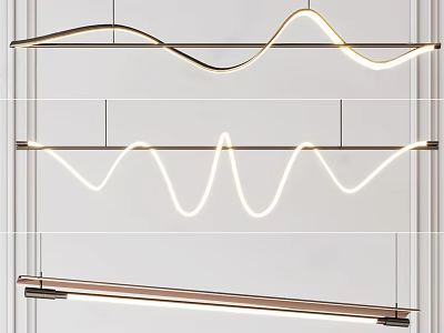 Modern Wave Shaped Chandelier Design With Curved LED Light And Illuminated Metal Frame 3d model