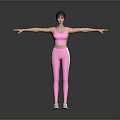 Woman in Pink Sports Bra and Leggings Stretching Arms Against Grey Background in White Sneakers