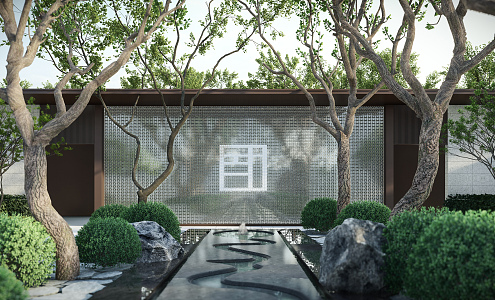 Modern garden landscape sales office landscape wall 3d model