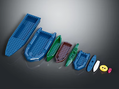 Lego Water Transport Models in Various Colors and Sizes Including Kayaks and Small Boats 3d model