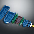 Lego Water Transport Models in Various Colors and Sizes Including Kayaks and Small Boats