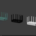 Three Wireless Routers In Various Colors With Multiple Antennas For Home Network