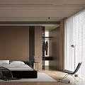 Modern Bedroom Interior With Black Bed Wooden Accent Wall And Minimalist Design