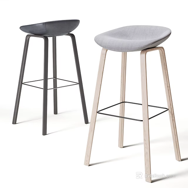 Modern Minimalist Bar Stools With Dark Gray Light Gray Seats Metal Wooden Legs 3d model 