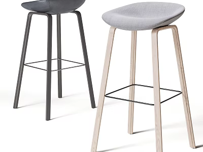 Modern Minimalist Bar Stools With Dark Gray Light Gray Seats Metal Wooden Legs 3d model