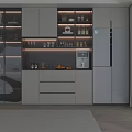 Modern Wine Cabinet Design With LED Lighting And Display Shelves For Wine Bottles And Glasses
