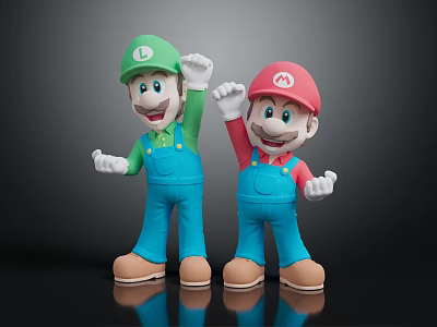 Green And Red Hat Mario Bros Plush Toys Standing And Waving Hands 3d model