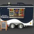 Mobile Kitchen Paradise Food Truck With Blue White Exterior Chalkboard Menu And Wheels